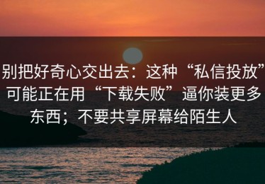别把好奇心交出去：这种“私信投放”可能正在用“下载失败”逼你装更多东西；不要共享屏幕给陌生人