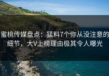 蜜桃传媒盘点：猛料7个你从没注意的细节，大V上榜理由极其令人曝光