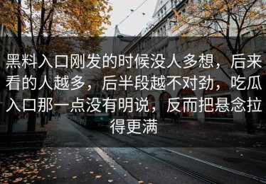黑料入口刚发的时候没人多想，后来看的人越多，后半段越不对劲，吃瓜入口那一点没有明说，反而把悬念拉得更满