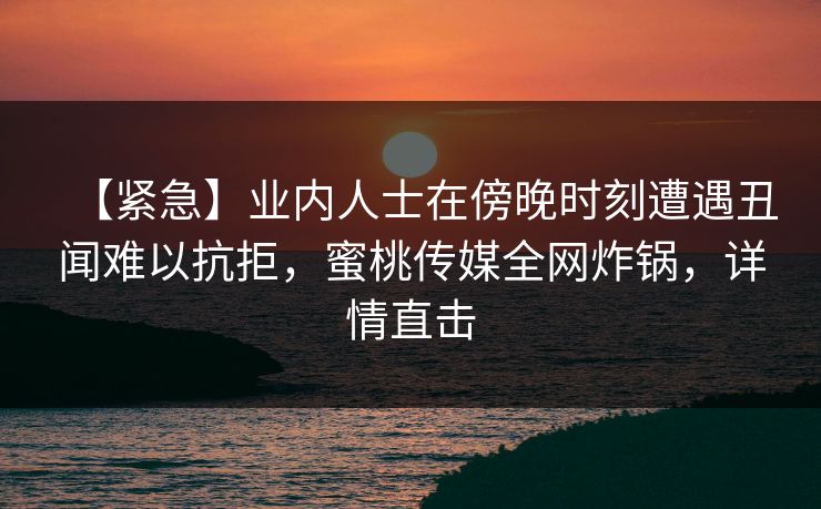 【紧急】业内人士在傍晚时刻遭遇丑闻难以抗拒，蜜桃传媒全网炸锅，详情直击