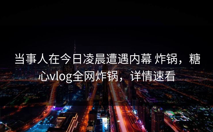 当事人在今日凌晨遭遇内幕 炸锅，糖心vlog全网炸锅，详情速看